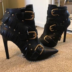 Black buckled booties (zipper on inside)